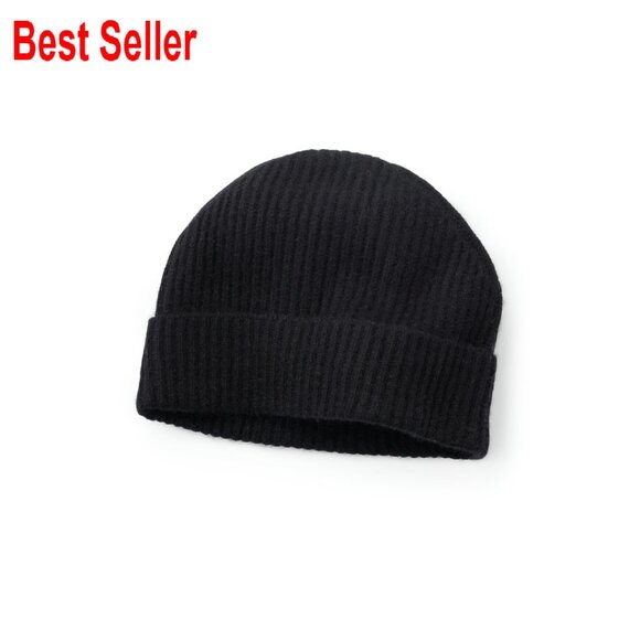 Men's 100% Pure Cashmere Ribbed Cuffed Hat Ultra Plush Classic